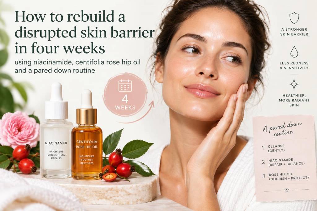 How to rebuild a disrupted skin barrier in four weeks using niacinamide, centifolia rose hip oil and a pared-down routine