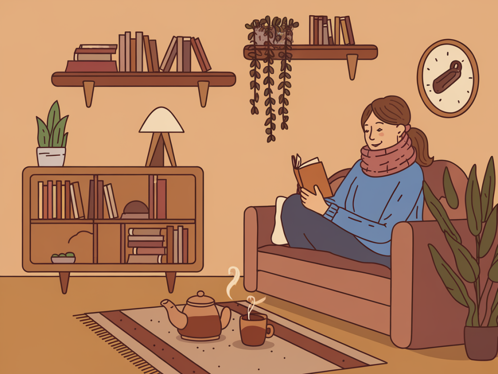 how to host a cosy reading night at home with tea, playlist and a shelfie guide